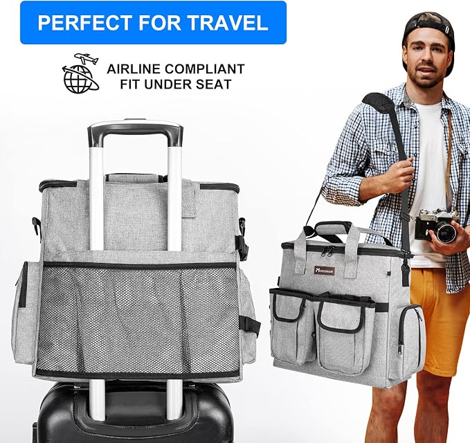 Dog Travel Bag, Airline Approved, with 2 Treat Training Pouches, Light Grey