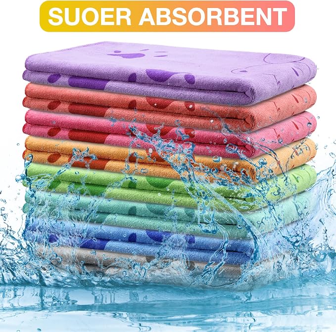 Chumia 8 Pcs 55 x 28 Inches Dog Towels Absorbent Microfiber Bath Drying Towels for Small Medium Large Pets Cat Puppy Shower Cleaning Accessories(8 Colors)