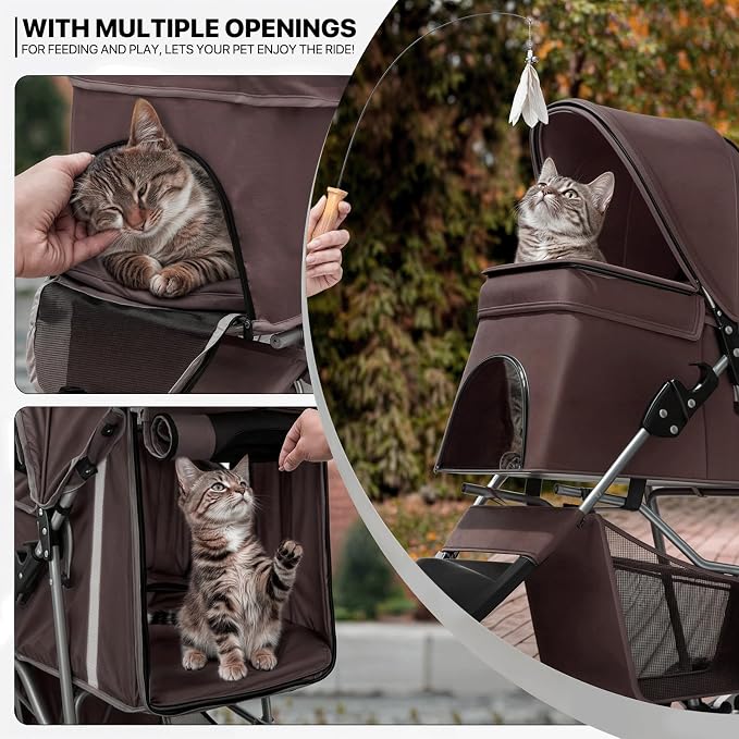 MoNiBloom Foldable Pet Stroller - Coffee, up to 33lbs