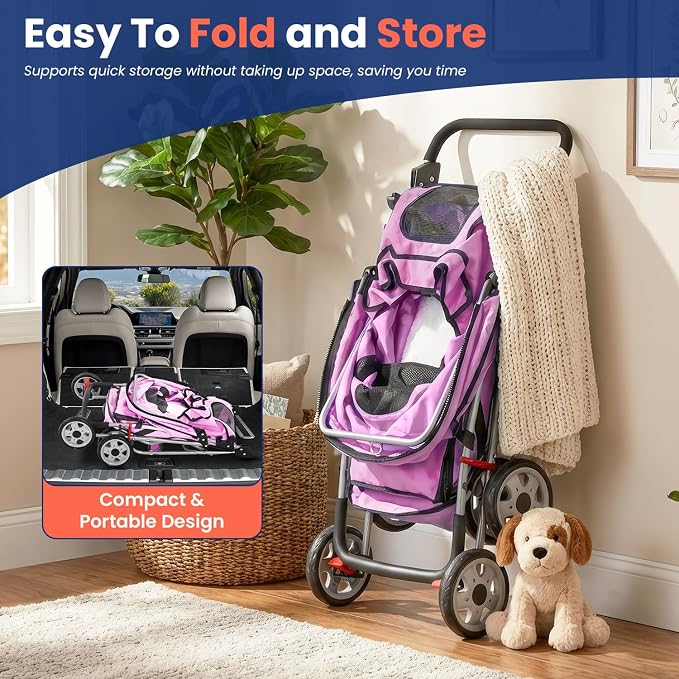 BestPet 4-Wheel Pet Stroller - Travel Folding Carrier 04T