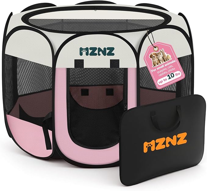 Dog Playpen, Portable Puppy Pet Crate Indoors for Small/Medium/Large Dogs Cats Rabbits, Foldable Dog Cage Enclosure for Outdoor, Pop Up Dogs Tent Kennel with Carrying Case, Pink