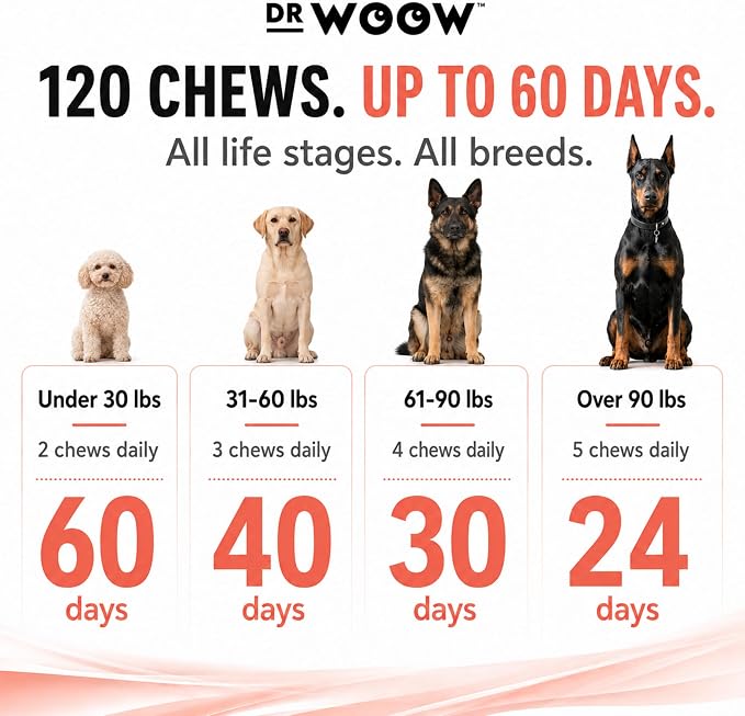 Turkey Tail Mushroom Chews for Dogs (120 Soft Chews) – Immune Support & Gut Health – 7 Mushroom Blend, Salmon Oil & Probiotics – Daily Wellness Supplement – Made in USA – Dr. Woow
