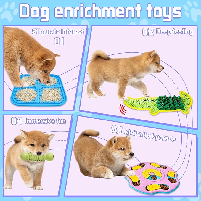 MRSOHRET 9 PCS Interactive Dog Puzzle Toy Set, Mentally Stimulating Dog Enrichment Toys for Small to Medium Smart Dogs, Includes Lick Mat with Suction Cups and Snuffle Mat for Dogs