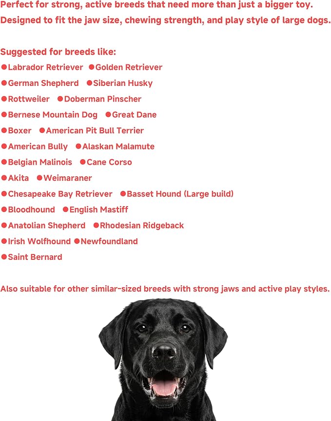 Stuffable Enrichment Dog Toy – Durable Natural Rubber Treat Dispenser for Large Dogs, Irregular Shape, Red, Bully Stick Compatible