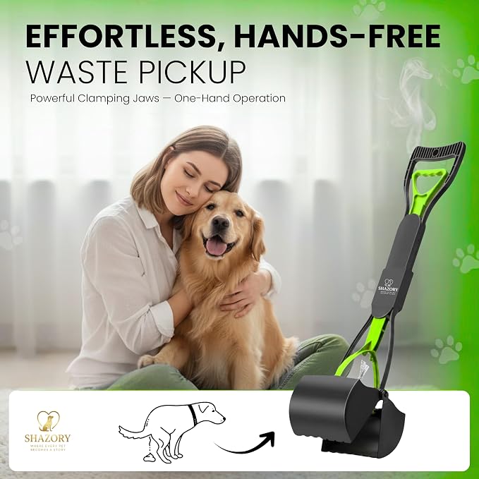 SHAZORY Pooper Scooper for Dogs & Cats – Long Handle, Heavy-Duty Design with Bag Dispenser, Poop Scooper for Large Dogs, Dog Poop Scoop for Yard, Portable for Pet Parents & Dog Walkers (28")