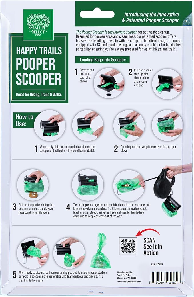 Small Pet Select Pooper Scooper, Dog Poop Scoop w/Bags for Pet Waste, Portable Design with Leash Clip and Bag Dispenser