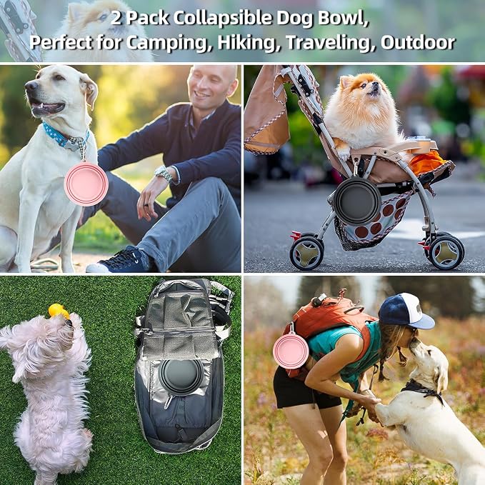 Kytely Collapsible Dog Bowls, X-Large 1500ml, 2 Pack, Pink & Grey