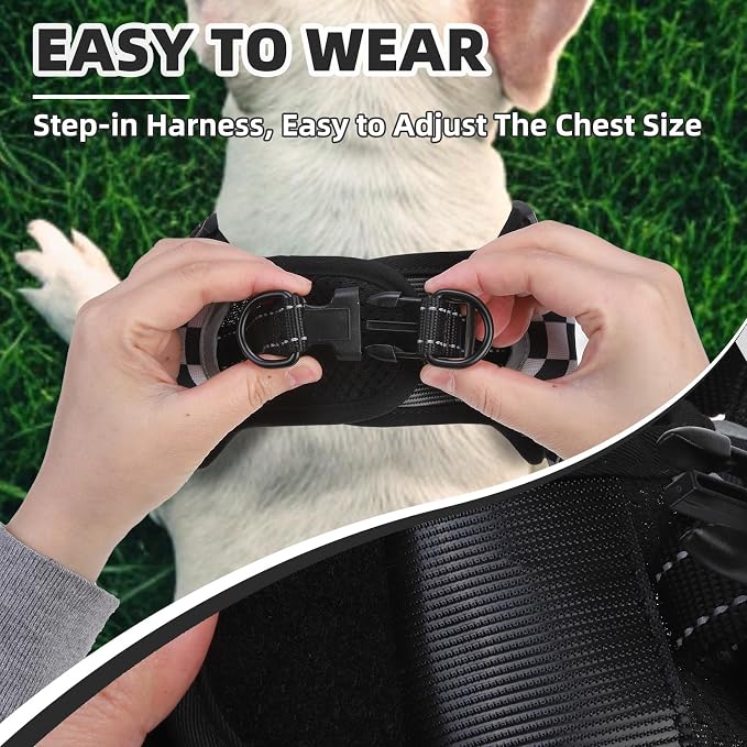 PUPTECK Dog Harness Small Sized Dog, Step in Adjustable Reflective Dog Vest Harness Escape Proof, No Pull Soft Padded Harness Easy Control, Checkered, M