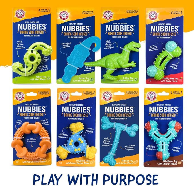 Arm & Hammer Nubbies T-Bone Dental Dog Chew Toy, Peanut Butter Flavor | Durable nylon and TPR nubs clean teeth and gums, built for aggressive chewers