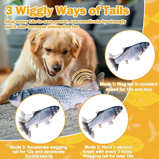 Mity rain Interactive Dog Toys Fish | Keeps Small, Medium & Large Dogs Busy Indoors & Outdoors - Rechargeable, Plush & Squeaky