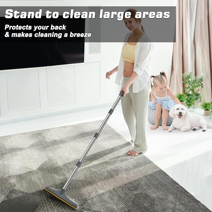 B-Land Carpet Rake for Pet Hair Removal, Reusable Pet Hair Remover with 60” Adjustable Long Handle, Carpet Scraper Dog Cat Hair Remover Tool for Rugs, Mats, Couch, Furniture (Grey)