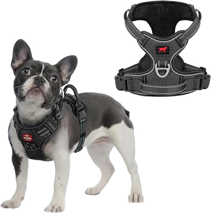 Tuff Pupper No Pull Easy Walk Dog Harness | Heavy Duty Pet Vest | Front & Back Leash Clips | Strong Safety Handle | Reflective Anti Pull Vest | Comfortable Padded Escape Proof Harness (Medium, Black)