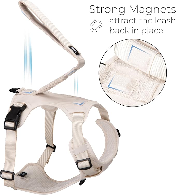 TUG Grab Dog Harness with Built-in Magnetic Traffic Leash (Small/Cream) | Padded Magnetic Traffic Handle | Dual Leash Clips | 4-Point Adjustable Fit | Durable Nylon