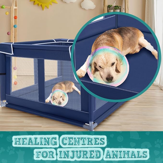 XVISHX 42x42 Inches Puppy Playpen with Gate, Dog Playpen for Puppies or Small Dogs, DogFence Pet Playpen for Indoor & Outdoor, Sturdy Safety DogPen with Thickened Fabric, High-Strength Nylon Wire Mesh