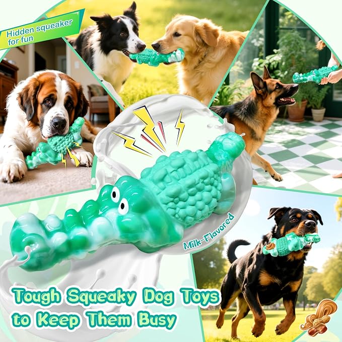 Jeefome Dog Chew Toys for Aggressive Chewers Tough Squeaky Alligator | Teeth Cleaning, Tough, For Small Medium Large Breed