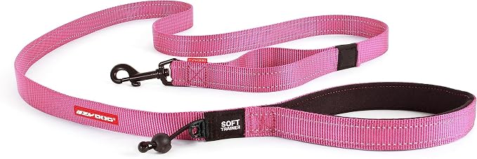EzyDog Soft Trainer LITE Dog Leash, 6 ft. Leash - 72”, Pink | Traffic Control Handle, Ideal for Dogs over 26 lbs., 1" Wide Soft Touch Webbing, Reflective Stitching, Accessory Attachment,