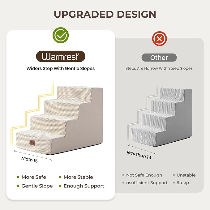Dog Stairs for Small Dogs 18" H, 4-Step Dog Steps for High Bed and Couch, Pet Steps Ramp for Puppy and Cats, Non-Slip Stable Indoor Pet Ladder for Sofa and Chair, Beige
