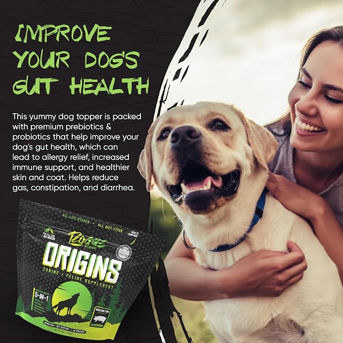 ROGUE PET SCIENCE Origins 5-in-1 Dog Supplement - Powdered Food Topper w/Natural Heirloom Pork Protein- Supports Healthy Digestion, Skin, and Coat - Helps Reduce Itching & Joint Inflammation (2 lbs)