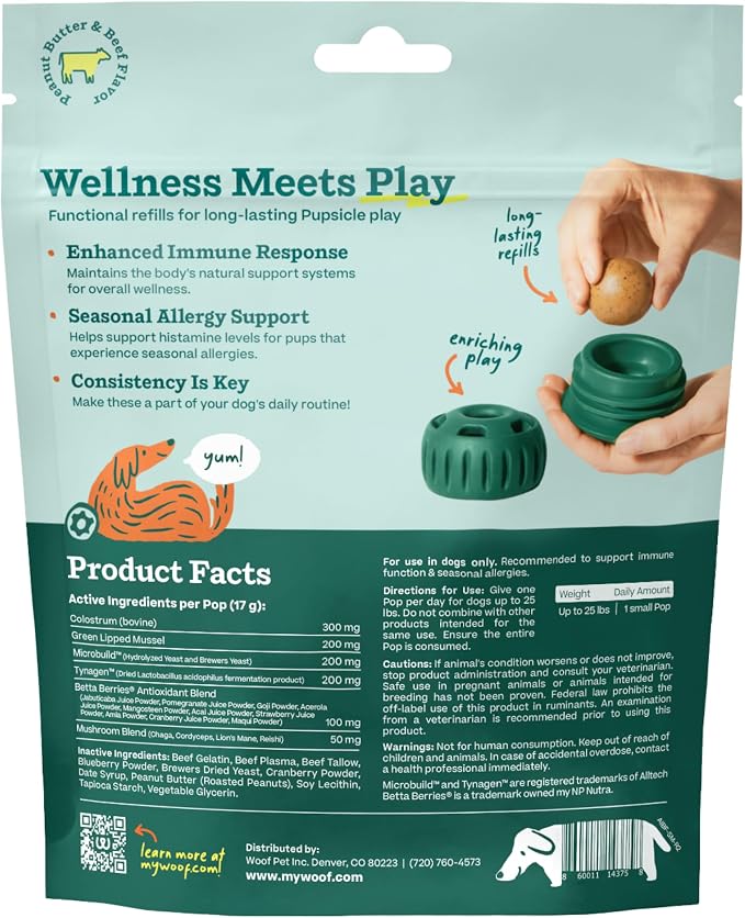 WOOF Pupsicle Refill Pops for Allergy Support for Dogs - Allergy Dog Treats for the Pupsicle Toy to Support Your Dog’s Natural Immune Defenses - Small Pops - 10 Count - 2 Pack