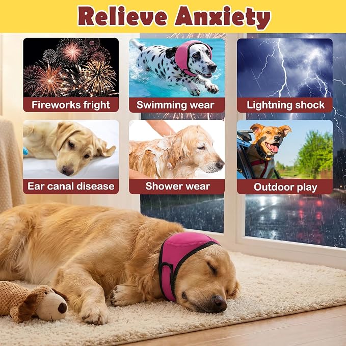 Dog Ear Muffs &No Flap Ear Wraps for Dogs for Swimming, Bath & Noise Anxiety Relief – Waterproof Ear Covers for Aural Hematoma Prevention, Quick-Dry Calming Hoodie for Grooming, Fireworks, Vet Visits