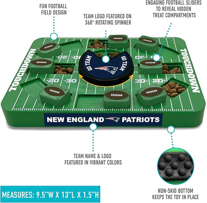 Pets First NFL New England Patriots Large Puzzle Toy - Interactive Dog Slow Feeding Puzzle Treat Toy