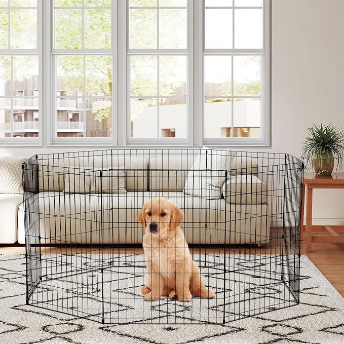 Pet Playpens for Dogs, Foldable Metal Wire Pet Fence Barrier, 8 Panels 30(H) Inches High Exercise Pet Dog Pen, Indoor Outdoor Dog Gate for Large, Medium and Small Pets
