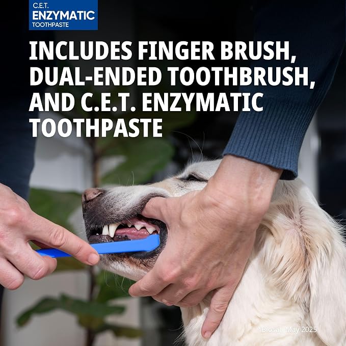 C.E.T. Oral Hygiene Kit for Dogs, Poultry flavor Toothpaste with Toothbrush | Dog toothbrush and toothpaste kit, dog dental kit poultry flavor, pet toothbrushing kit, includes fingerbrush