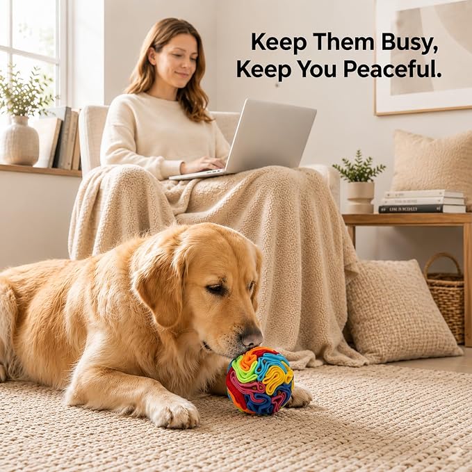 Snuffle Ball for Dogs - Soft Polar Fleece Interactive Puzzle Toy for Mental Stimulation & Boredom - Safe, Plastic-Free Foraging Game & Slow Feeder to Keep Pets Busy Indoors