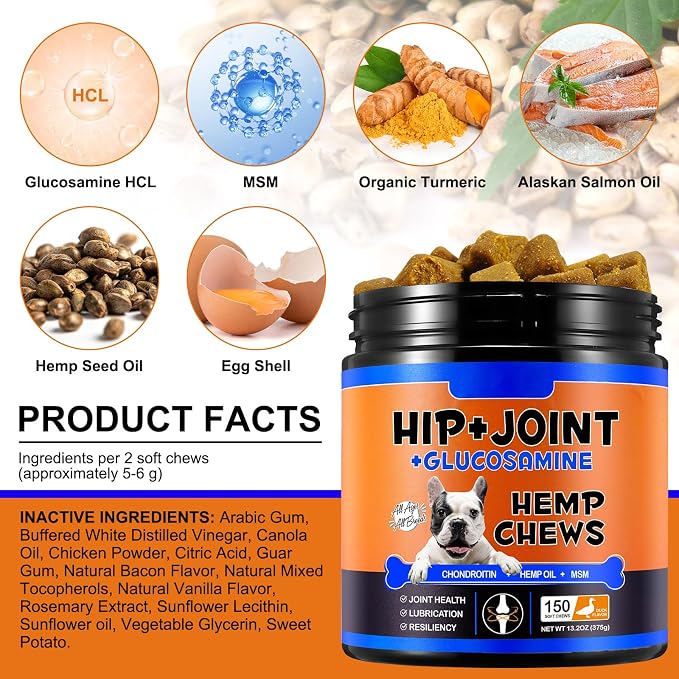 ZIXAOK Glucosamine for Dogs - Hip & Joint Supplement (150 Tablets, 13.2 oz)