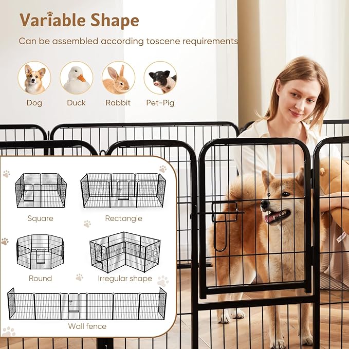 DUMOS Dog Playpen Indoor/Outdoor, Metal, 32in, 8 Panels, Foldable with Door