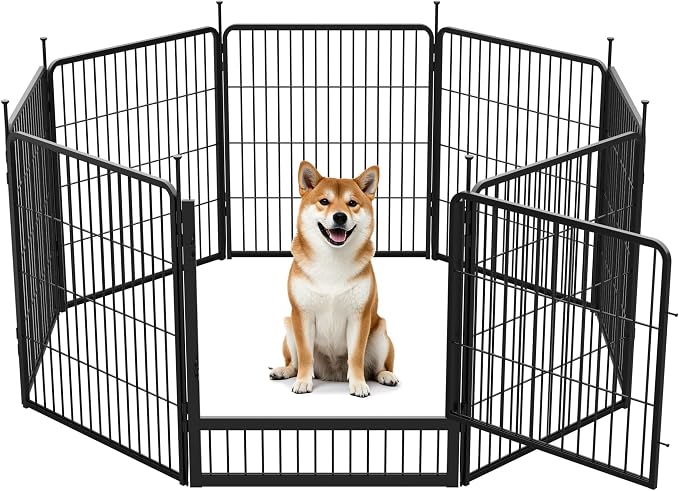 SunsGrove Dog Playpen Outdoor, 32 inch, 8 Panels with Wider Door for Small and Medium Dogs, Free and Safe Play Dog Fence Indoor, Black