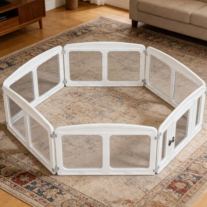Clear Acrylic Dog Playpen Indoor, Height 24 inch, 6 Panels for Small and Puppy Dogs, White