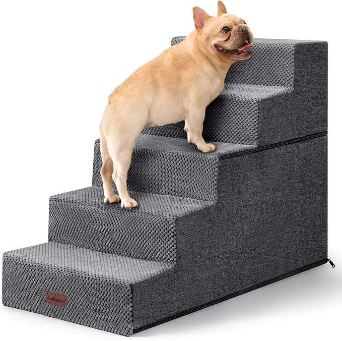 Aodisman Pet Stairs for High Bed, 5-Step Dog Stairs for Small Dogs, Indoor Non-Slip Dog Steps for Old Cats, Puppy, Small Medium Dogs,22.6" H,Gery