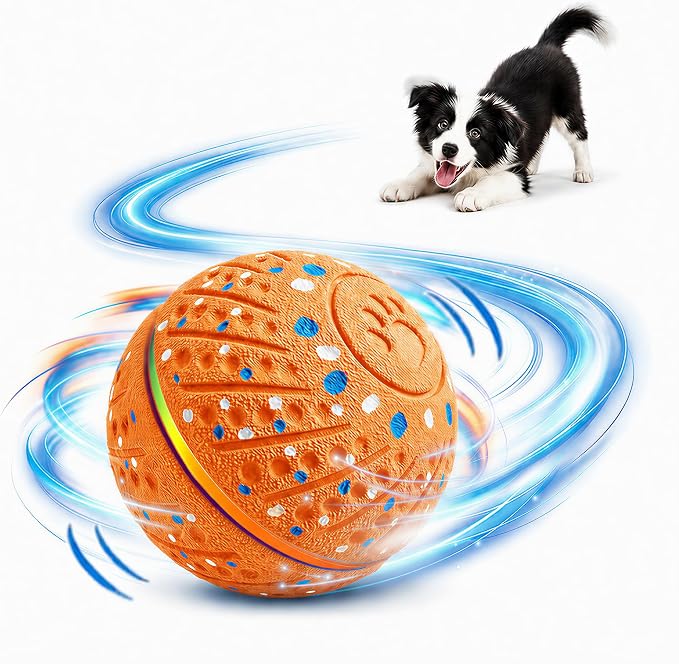 Interactive Dog Ball Toy, Automatic Rolling & Bouncing, LED, Orange | 2.8-Inch Ball, Small & Medium Dogs, 2-in-1 Fetch Toy, Home Alone Play, Reduces Boredom, USB-C Rechargeable, Up to 3 Hours