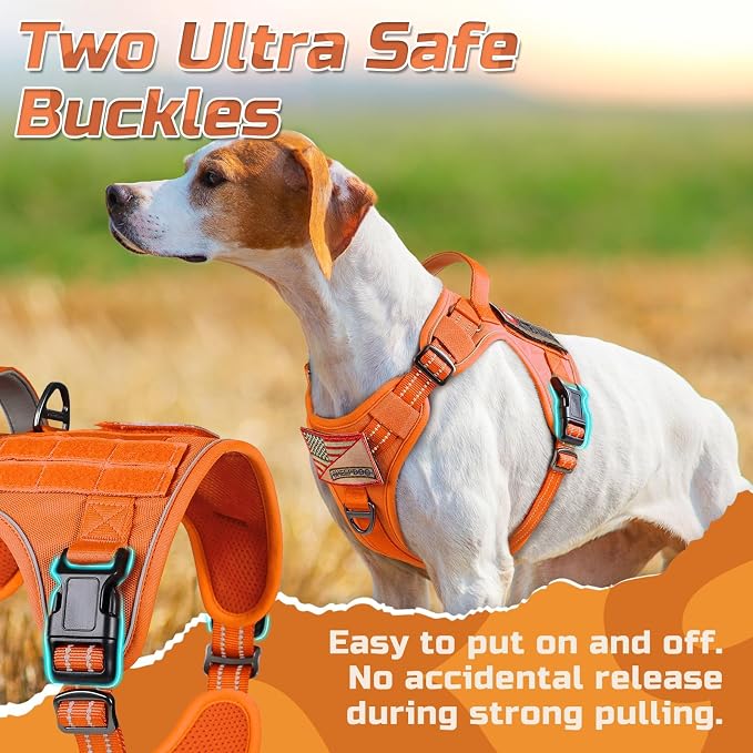 rabbitgoo Tactical Dog Harness for X-Large, No Pull Military Service Vest | Molle & Handle, Heavy Duty, Adjustable, Reflective Straps, Easy Control for Training Walking, Orange, X-Large