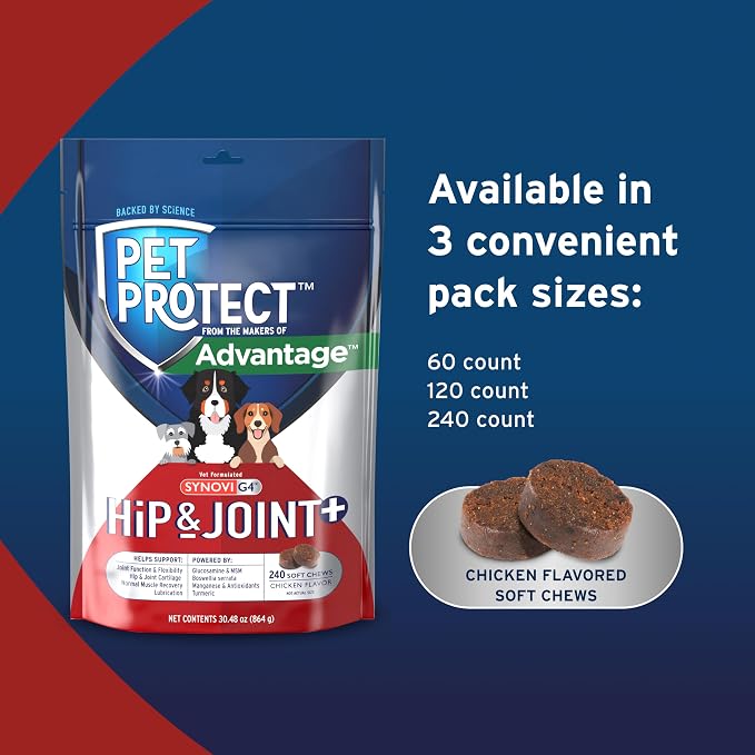 Pet Protect Hip & Joint+ Supplement for Dogs, Chicken Flavor 240ct