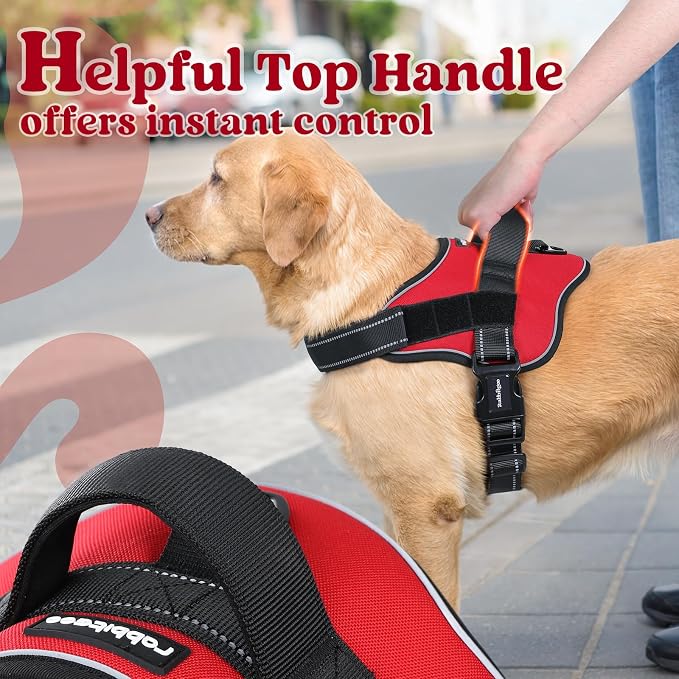 rabbitgoo No Pull No Choke Pet Vest, Adjustable Pet Harness with Molle | Small Sized Dog Harness, Reflective, Easy Wearing with One Buckle for Walking, Training, Red, S