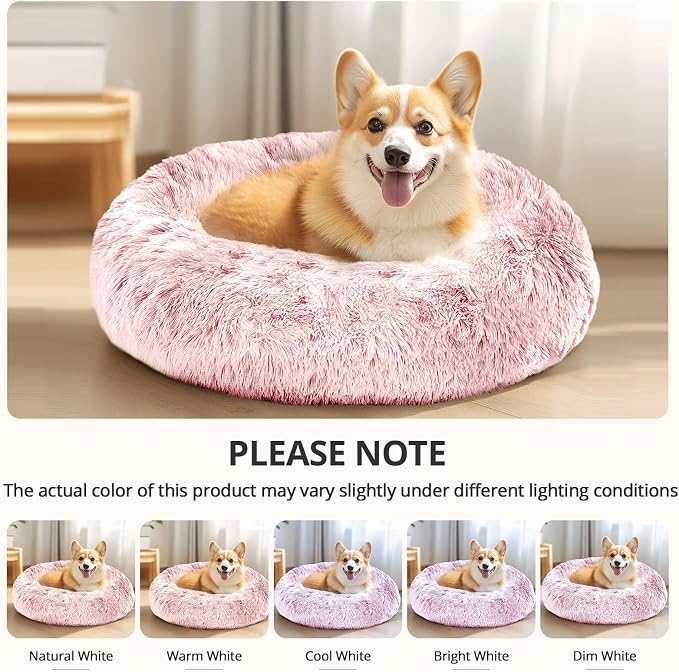 JOLLYVOGUE 27" Calming Donut Dog & Cat Bed, Smoke Pink