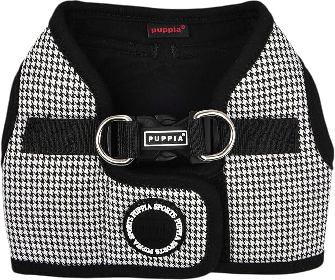 Puppia Amatus Dog Vest Harness B (Step-in) Fashionable Houndstooth Pattern Spring Summer Harness for Small and Medium Dogs, Black, Large