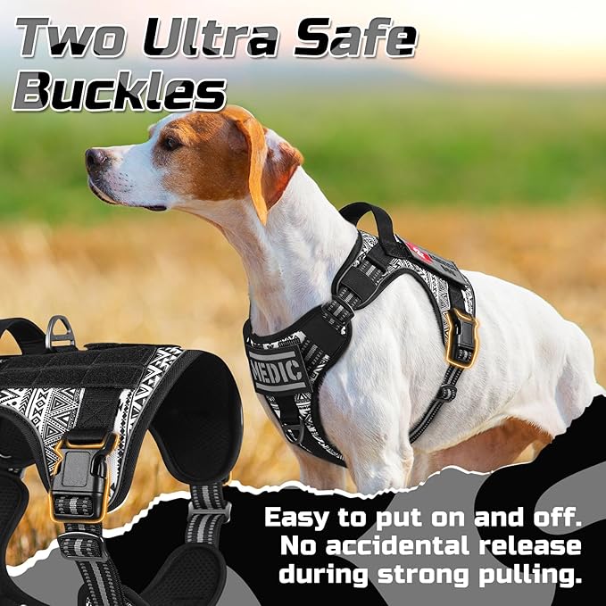 rabbitgoo Tactical Dog Harness for X-Large, No Pull Military Service Vest | Molle & Handle, Heavy Duty, Adjustable, Reflective Straps, Easy Control for Training Walking, B&W Geometric, X-Large