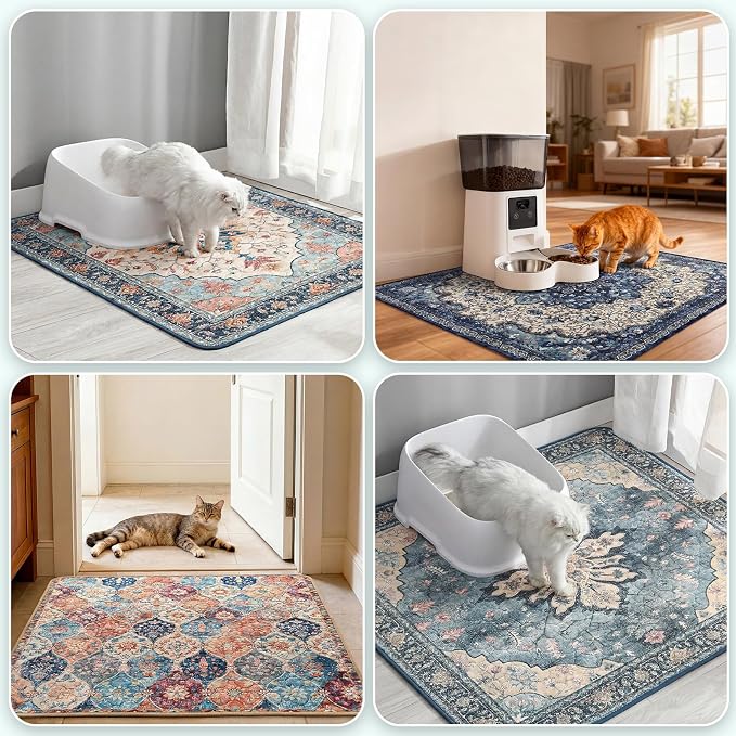 Hompet Cat Litter Mat 2 Pack, 18x54 Large Machine Washable Trapping Mats for Cats, Super Absorbent & Urine-Proof Cat Litter Box Mat for Floor, Waterproof & Non Slip Kitty Litter Rug