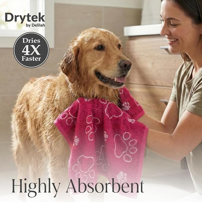 Delilah Home Drytek Dog Towel - Quick-Dry Pet Towel for Large Dogs, Ultra Absorbent & Odor-Resistant - Lightweight Sand-Resistant for Outdoor Bath, Grooming Supplies, Beach & Travel - 30x54 in - Pink