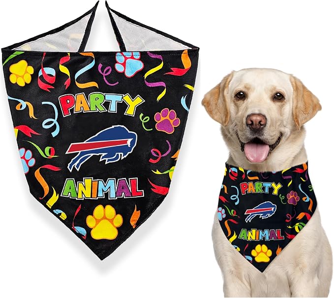 NFL Buffalo Bills Pet Birthday Bandana, NFL Dog Birthday Party Set and Costume, Licensed Dog & Cat Birthday Party Scarf, Football Team Pet Outfit, Puppy Bday Accessory, Size Large/X-Large