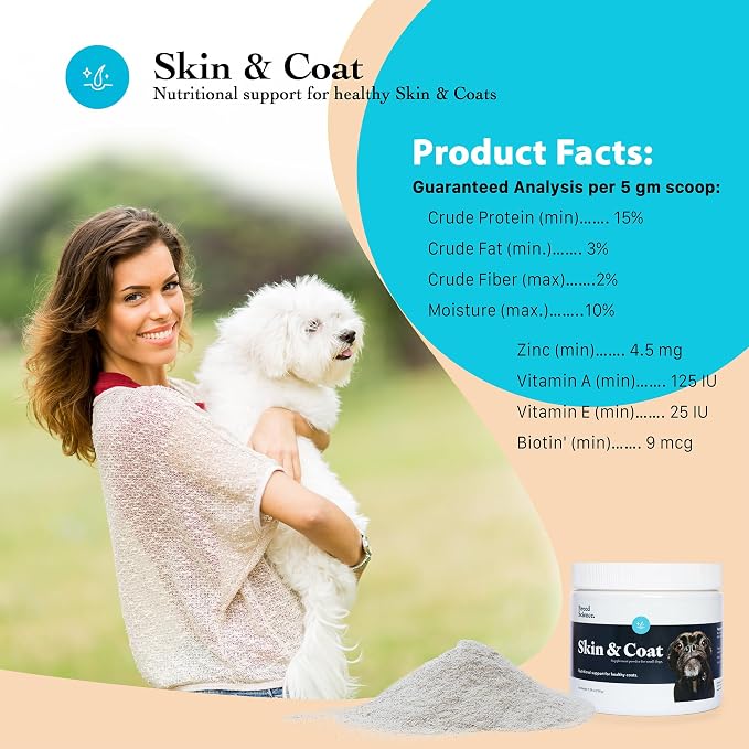 Skin and Coat Supplement Powder for Small Dogs- Anti Allergy Treatment and Itching Relief- with Vitamins A, E and Biotin - Care Products and Shedding Control Supplements for Itchy Pets
