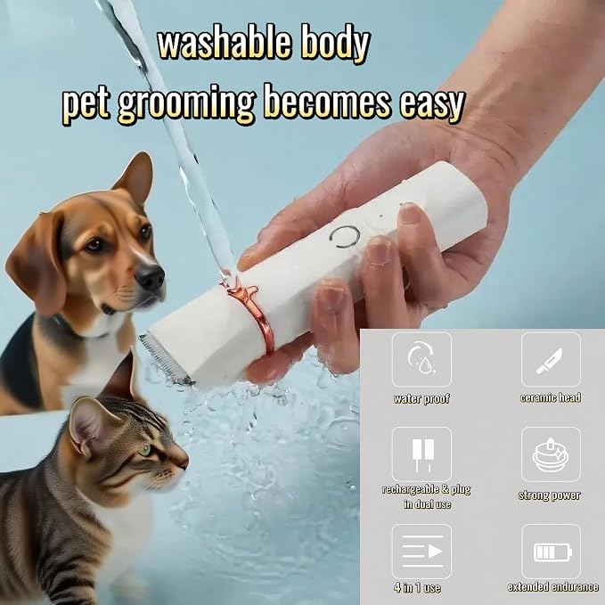 4-in-1 Dog Clippers Grooming Kit, Low Noise Cordless - White