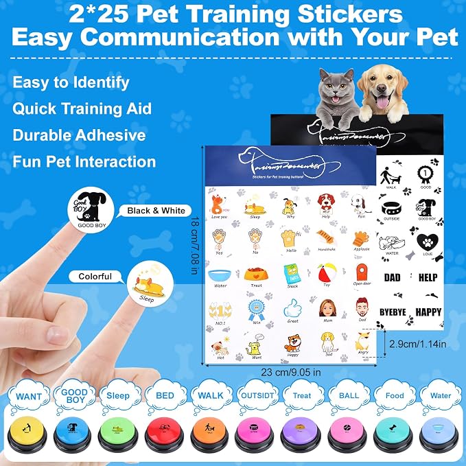 Dog Buttons for Communication, 14 Pack, 10 Color