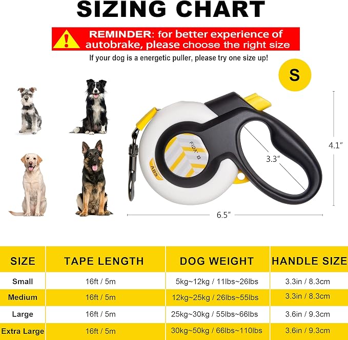 FIDA AutoBrake Retractable Dog Leash. Advanced Patented Design for Dog Pulling, 16 ft Heavy Duty No Pull Pet Walking Leash for Small Breeds. 360° Tangle Free, Soft Grip, Small Size.