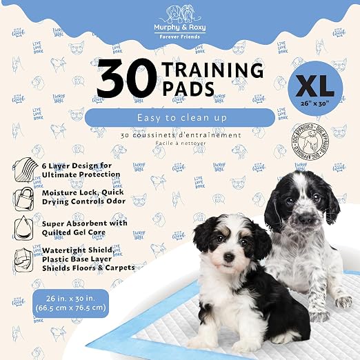 Murphy & Roxy Unscented Pet Training Pads 30 Pack XL - Super-Absorbent with Quilted Gel Core and Odor Control Technology 26 X 30 Inches (Extra Large)