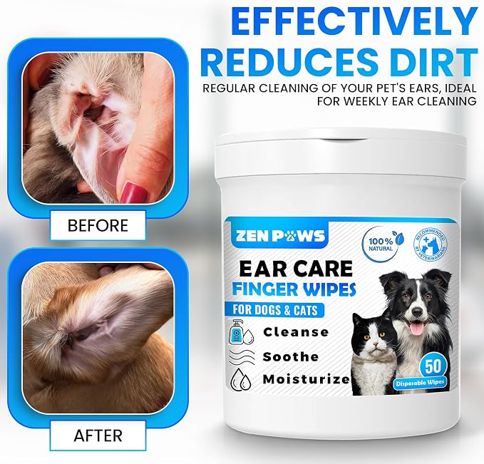 Zenpaws Dogs & Cats Ear Cleaner Finger Wipes, 50 Count