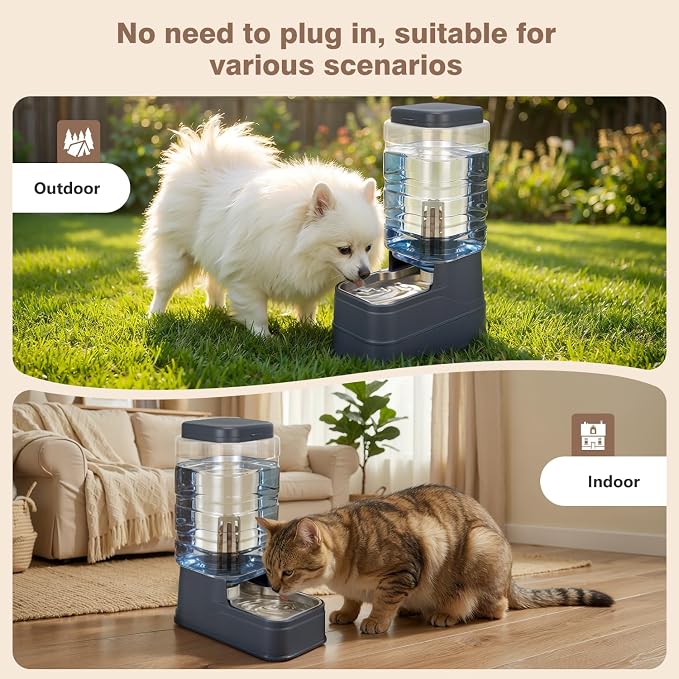2.2 Gallon Pet Automatic Dog Water Dispenser Cat Gravity Waterer Feeder with Stainless Steel, 2.2 Gallon, Polyester